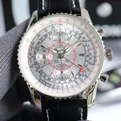 Breitling 43*14.1MM Etc.7751 Movement Steel Cowhide Leather Watch Strap White Watch